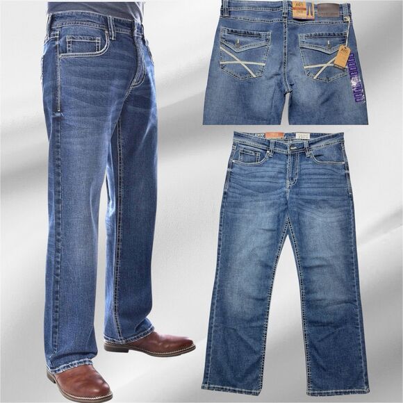 T.K. Axel Slim Boot Men's Stretch Blue Denim Jeans Size 36x32 - Picture 1 of 15